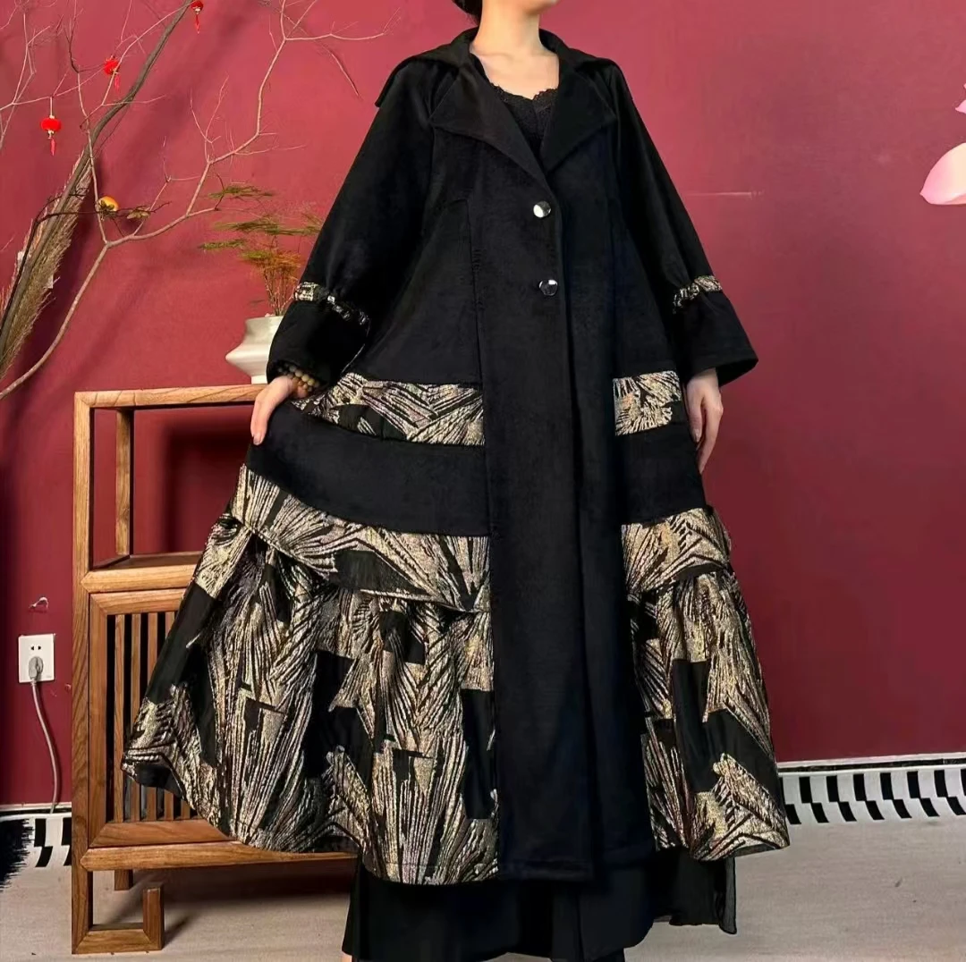 【大海轻奢】W1782新款黑色设计师款时尚经典中长款大衣秋冬