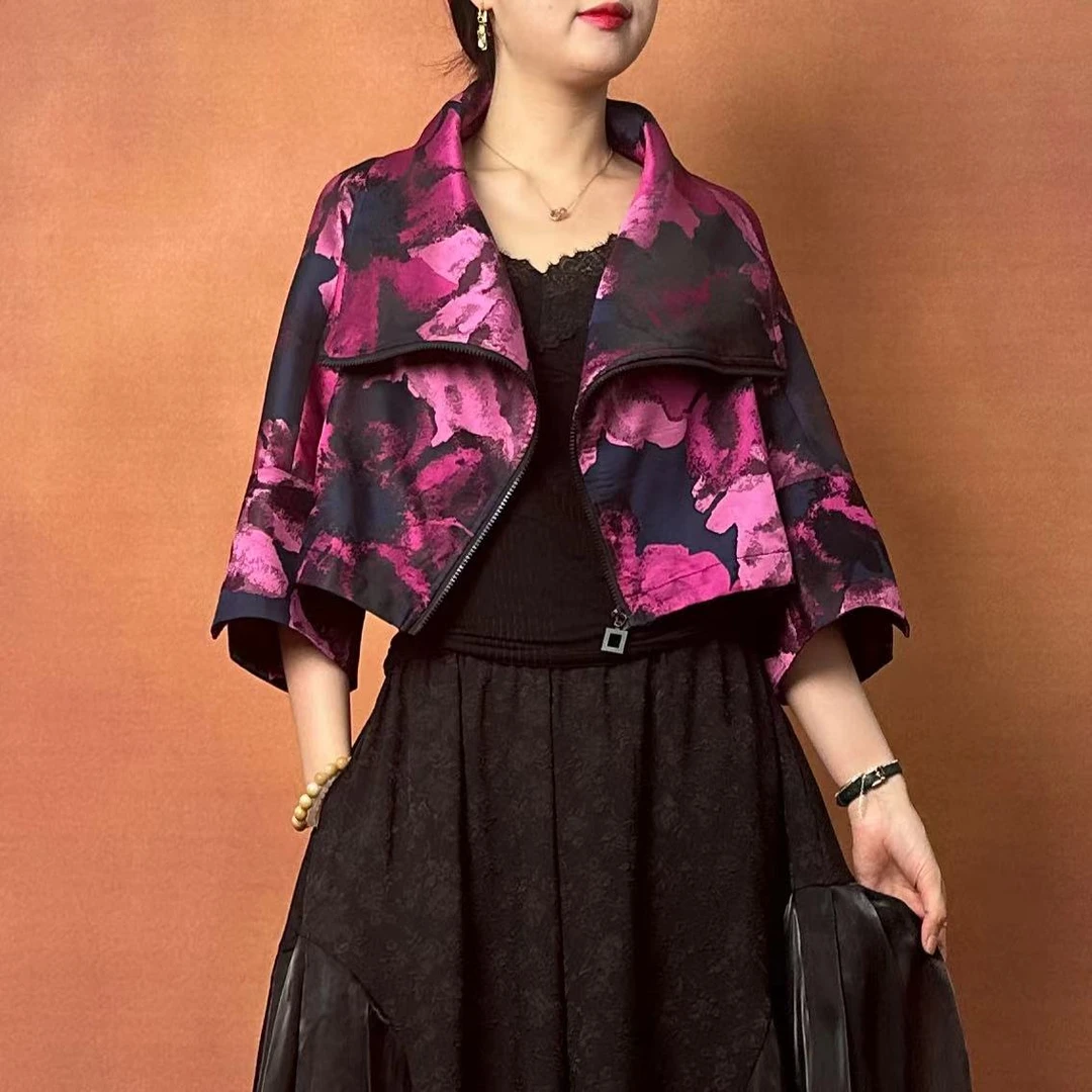 【山海轻奢】Y23102-1新款紫色刺绣花气质宽松设计师款时尚上衣