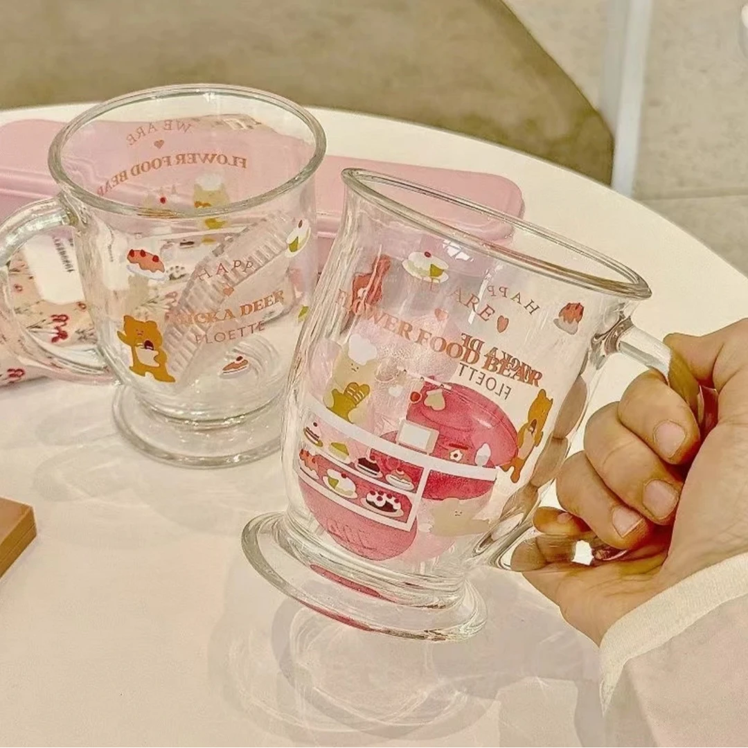 【买一送一】可爱蛋糕小熊杯子玻璃水杯ins风高颜值350ml大容量