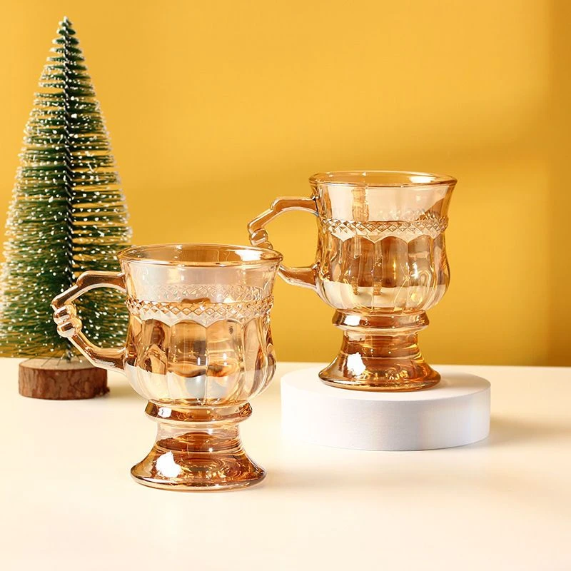 到手肆只复古欧式红茶杯奶茶杯琥珀色玻璃酒杯饮料杯家用网红