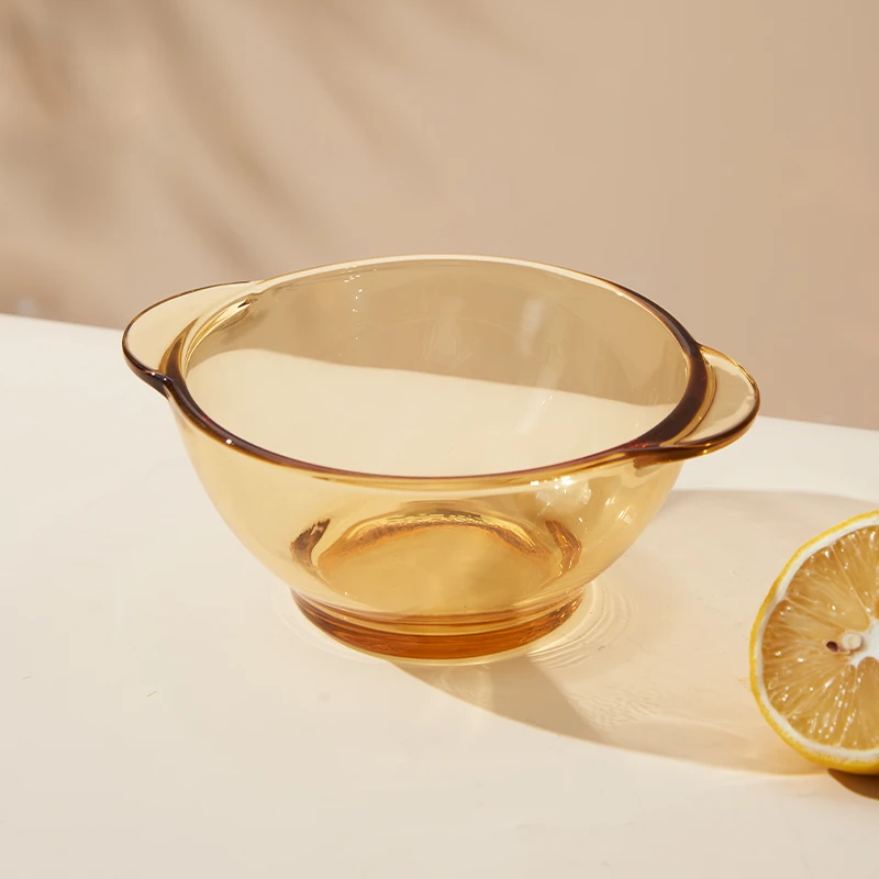 媚家 琥珀原色高硼硅玻璃双耳碗家用耐高温微波炉烤箱专用米饭碗