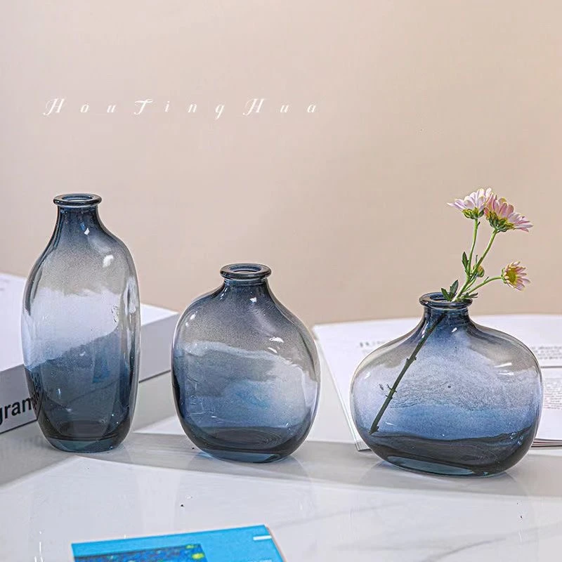 轻奢款创意玻璃迷你花瓶家用桌面摆件插花花艺三件套