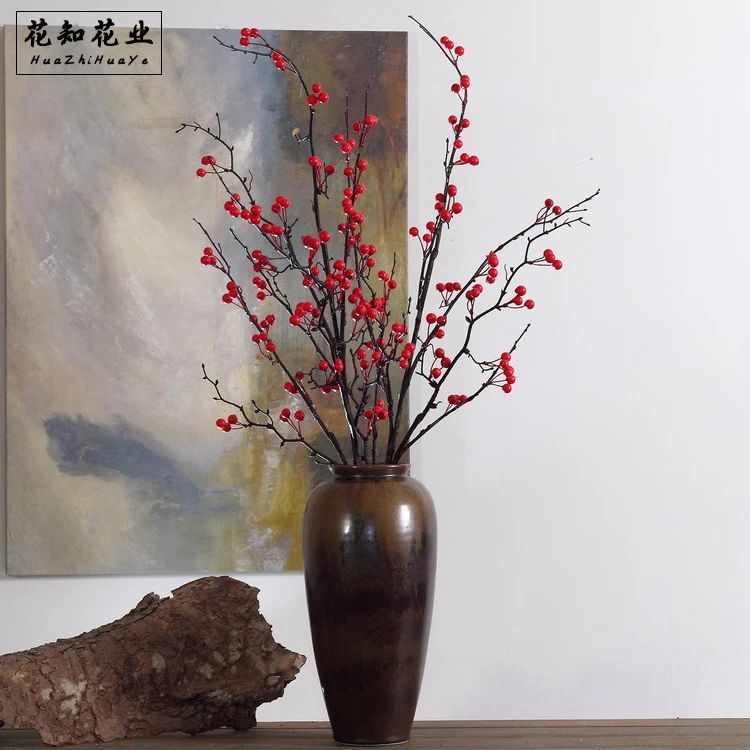 仿真植物家居装饰假花仿真花摆件仿真浆果红果梧桐果l