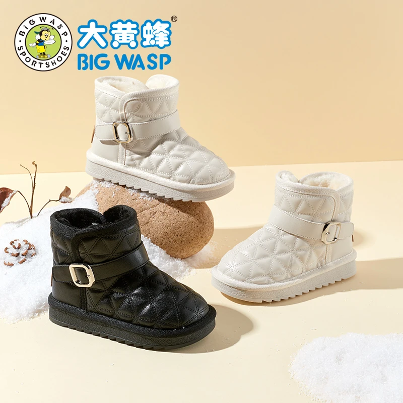 大黄蜂童鞋女童雪地靴儿童保暖鞋中筒靴加绒防滑棉鞋D3623538871M