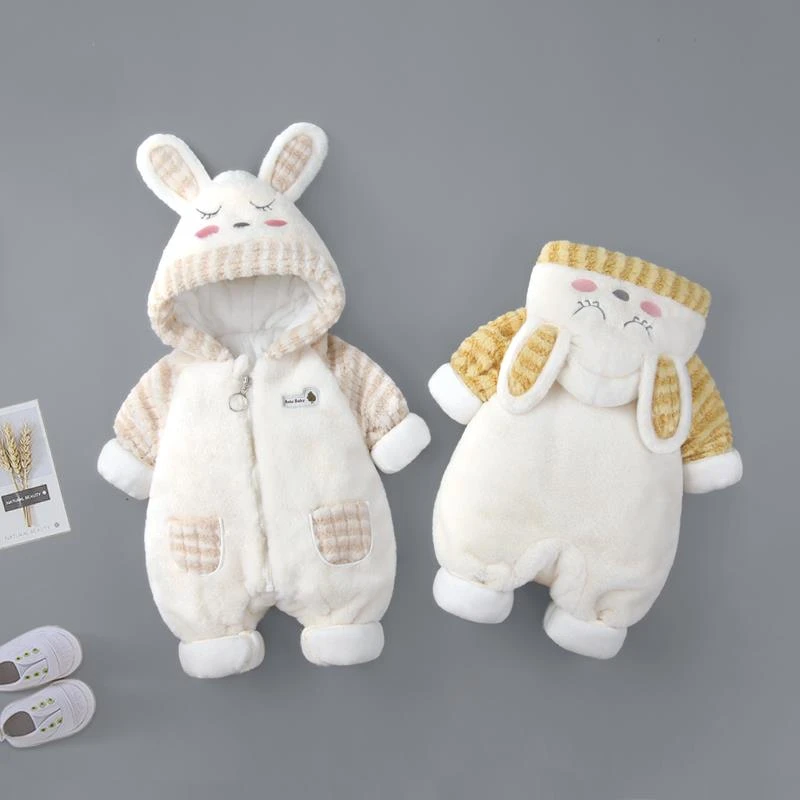 婴儿连体衣冬加厚外出连帽夹棉保暖外套可爱超萌小童男女宝宝衣服