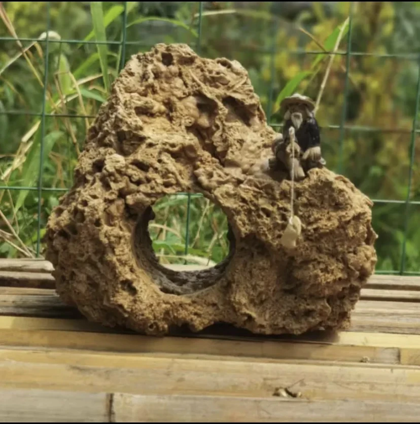 鱼缸造型石造景石奇石吸水石穿洞石玩石嬉耍鱼儿造景摆石装饰奇石