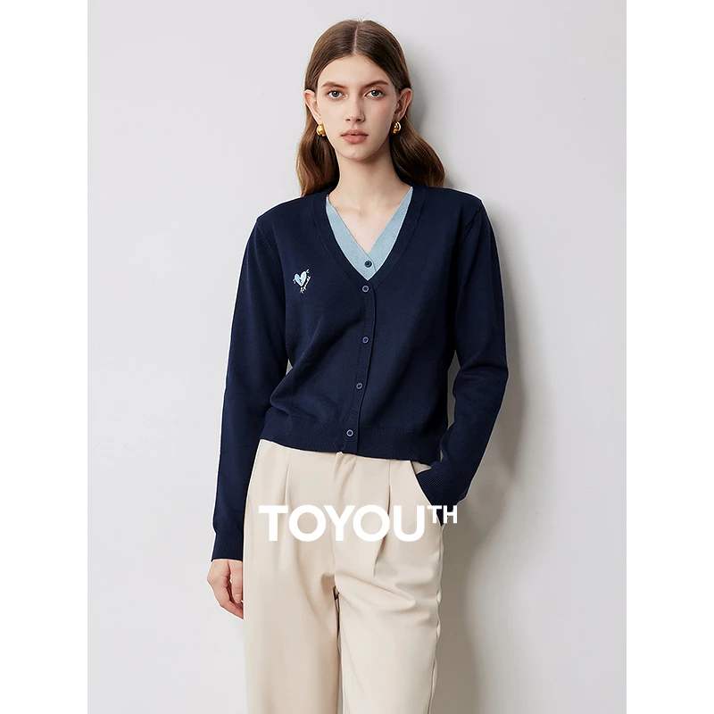 初语百搭针织套头衫时尚假两件v领上衣外套8433804