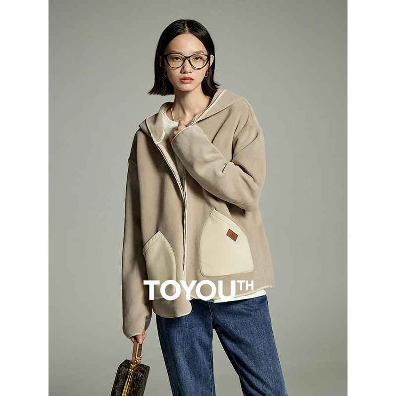 【绿子粉丝专享】初语百搭时尚绒加绒外套新拼布口袋上衣衫8335039