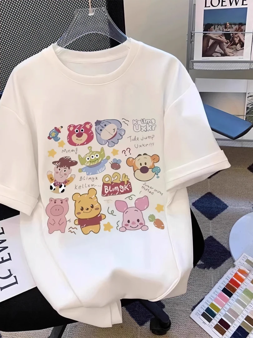 2024夏季新款300斤短袖T恤纯棉卡通设计胖mm宽松显瘦港味大码上衣