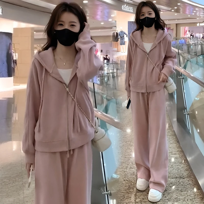 时尚慵懒风卫衣套装女2024春秋韩系运动洋气连帽开衫两件套