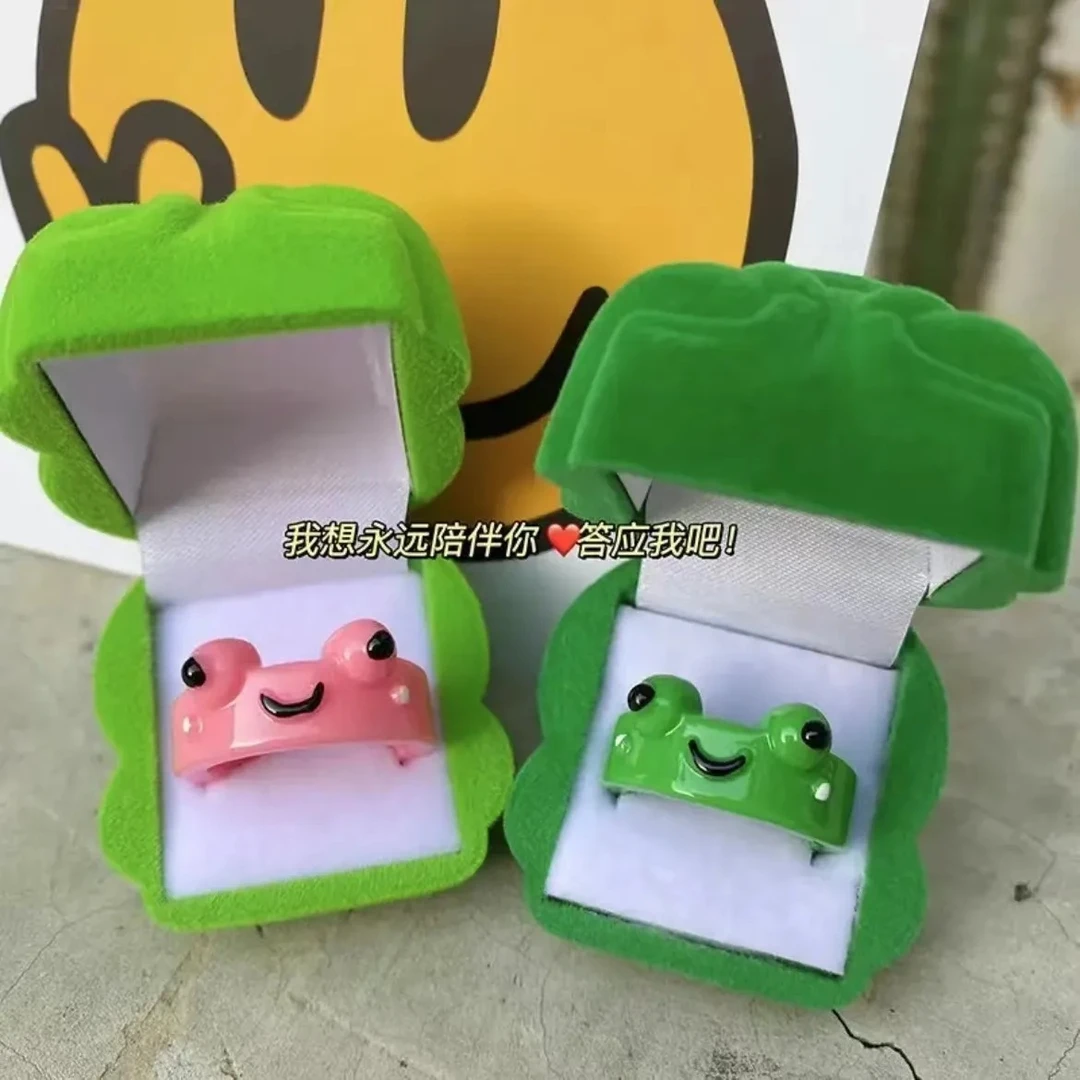 孤寡小青蛙戒指情人节送闺蜜礼物单身简约指环搞怪学生创意饰品盒
