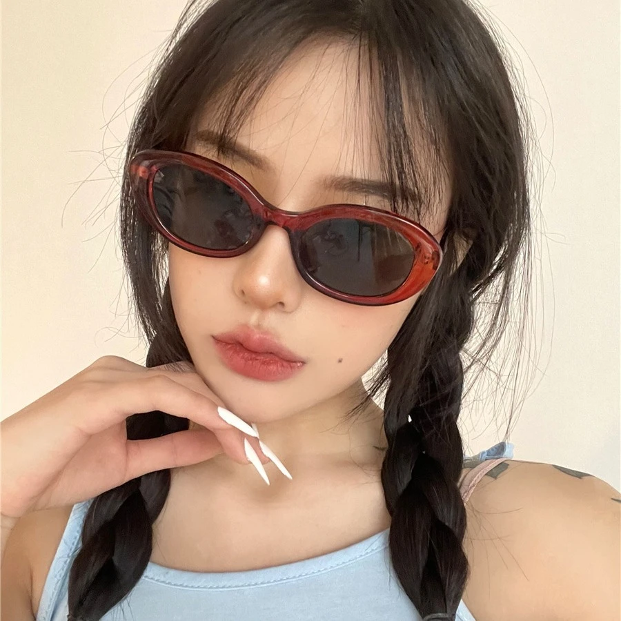 个性小框太阳镜女拽姐新款椭圆框时尚嘻哈红色墨镜潮女眼镜欧美