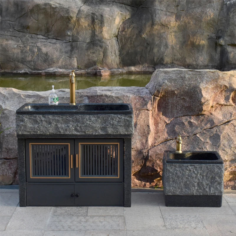 大理石洗衣池阳台室外石头洗衣槽户外花园石材一体水槽庭院水池