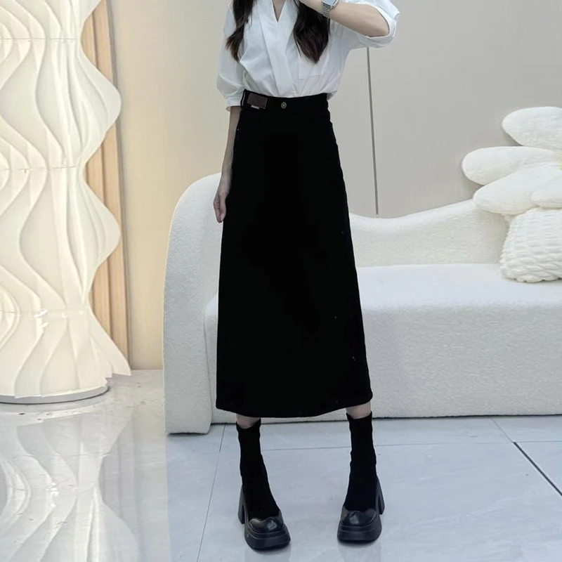 2025新款春秋高腰牛仔显瘦半身裙微胖小个子包臀裙女士中长款裙子