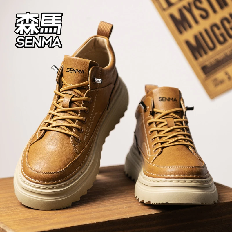 SENMA/森马休闲板鞋男款加绒保暖棉鞋英伦风工装皮鞋2026冬季男鞋