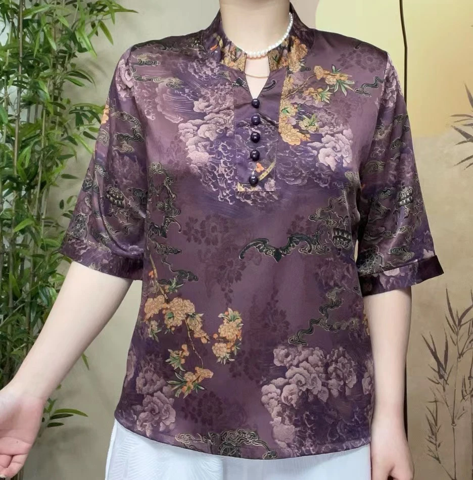 半袖新款瑞彩祥云气时尚大码显瘦宽松妈妈装阔太太小衫洋气夏季