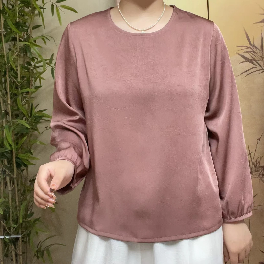 春季新款纯色圆领贵气妈妈装显瘦上衣时尚小衫