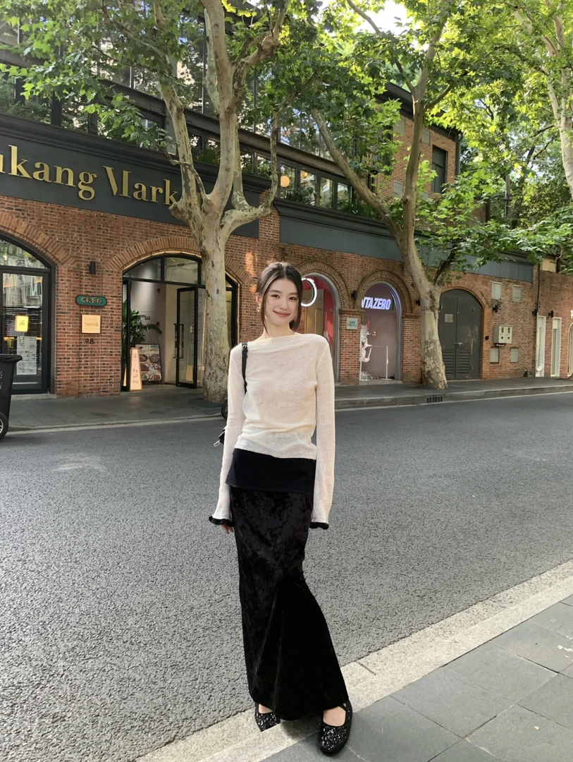 秋季韩系休闲拼色上衣半身裙两件套2025新款轻熟御姐穿搭一整套装