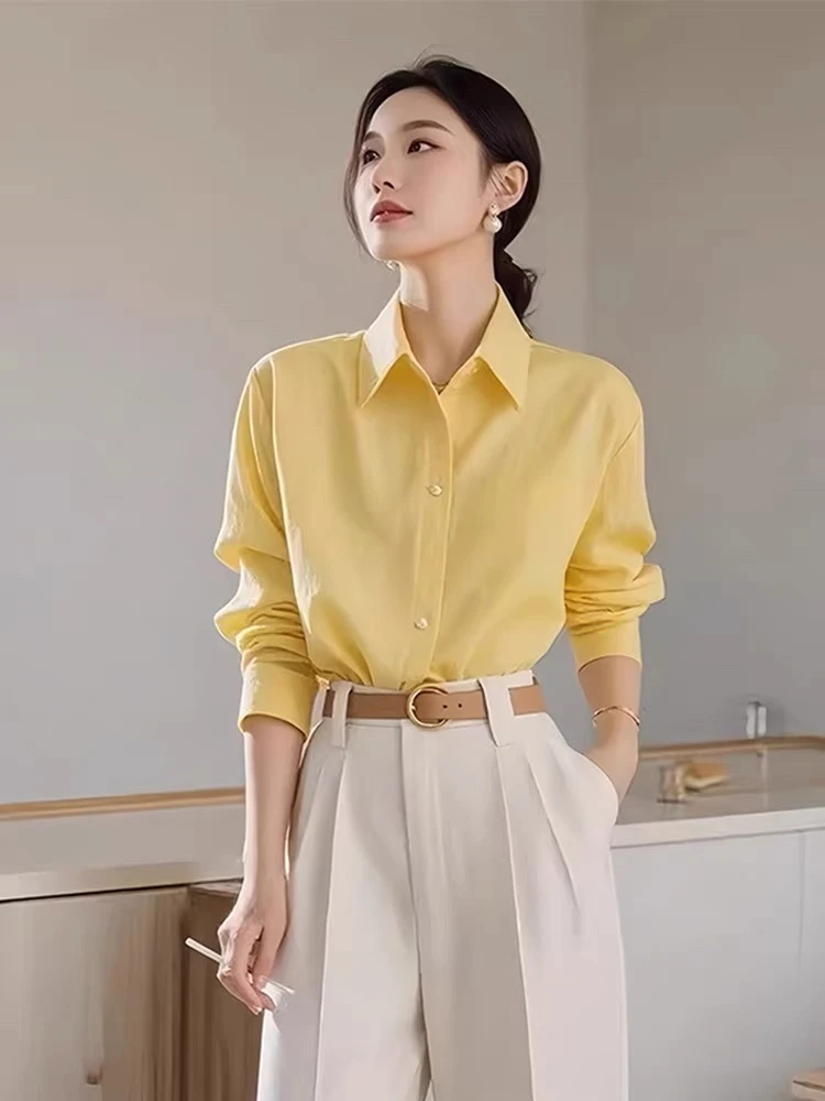 秋季穿搭高级感轻奢干练气质女装冷淡系独特别致职业黄色衬衫套装