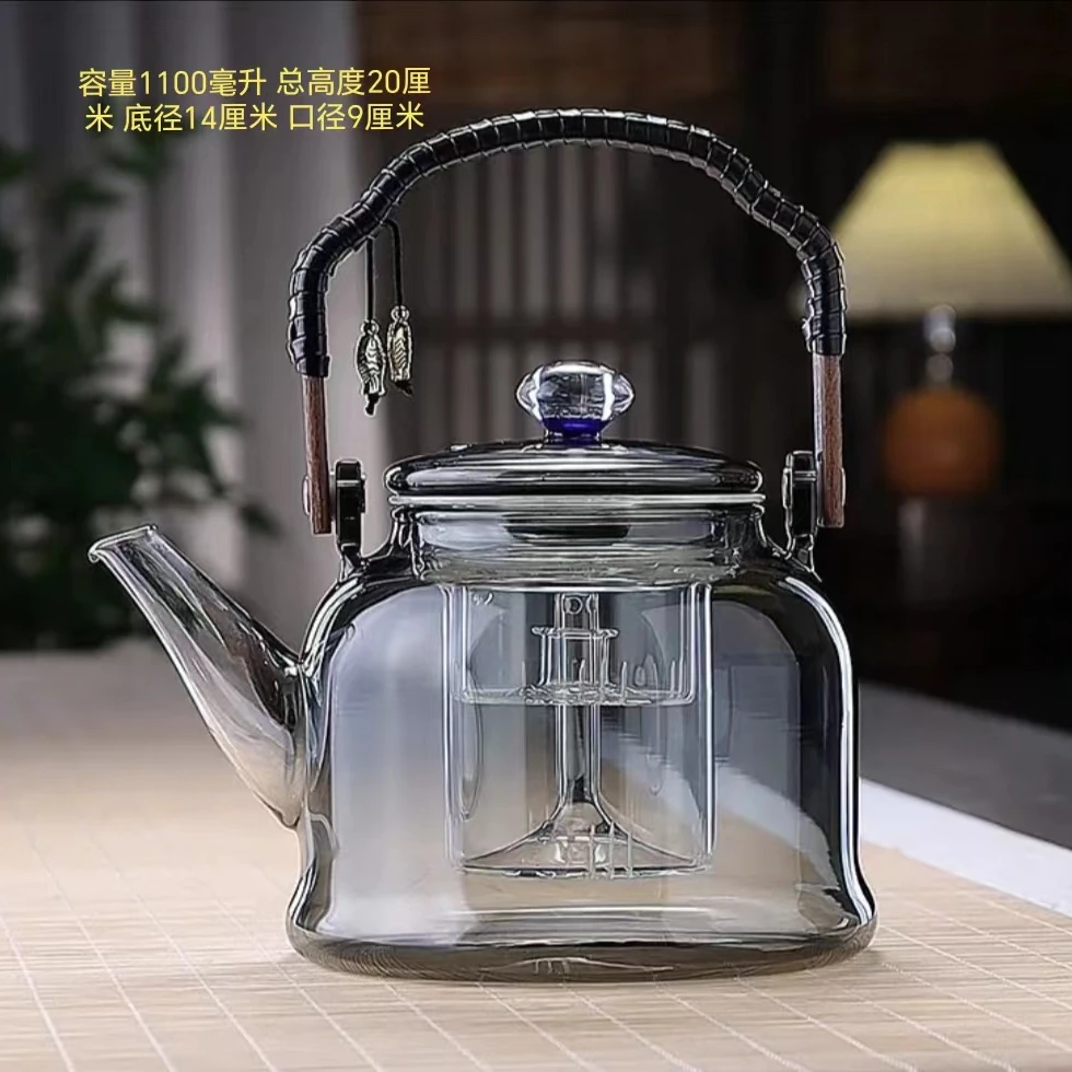 玥纳斯蒸煮一体星空富贵提梁壶加厚耐高温高硼硅玻璃煮茶壶泡茶壶