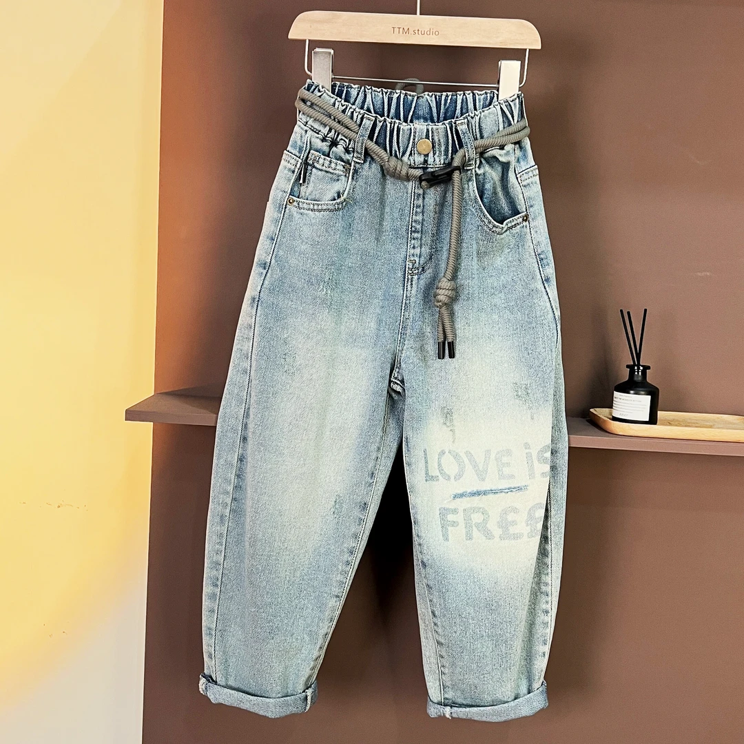 【202448】男女童渐变色牛仔裤春秋新款休闲裤中大童宽松裤子