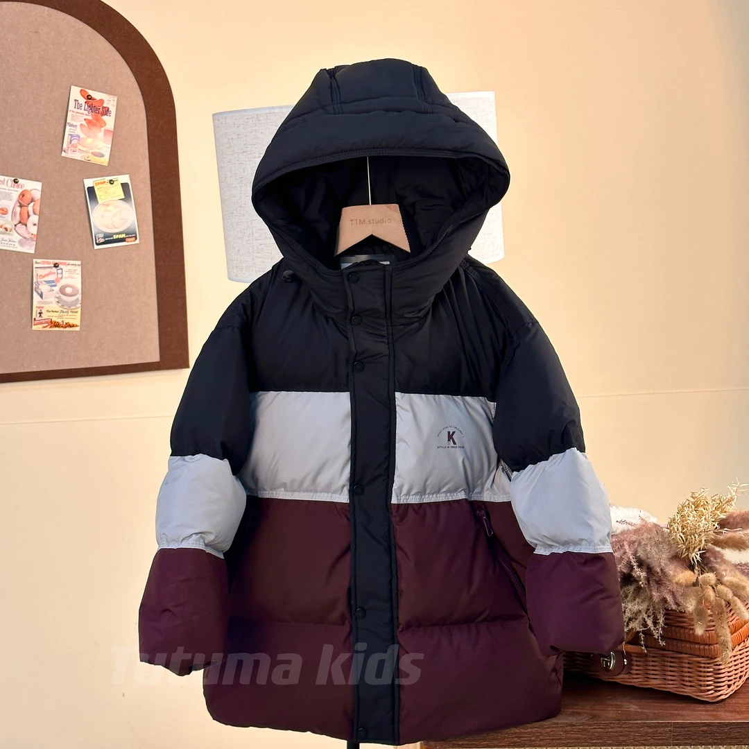 【现货】男女童扎染冬季90白鸭绒连帽羽绒服亲子装外套雪山防寒服