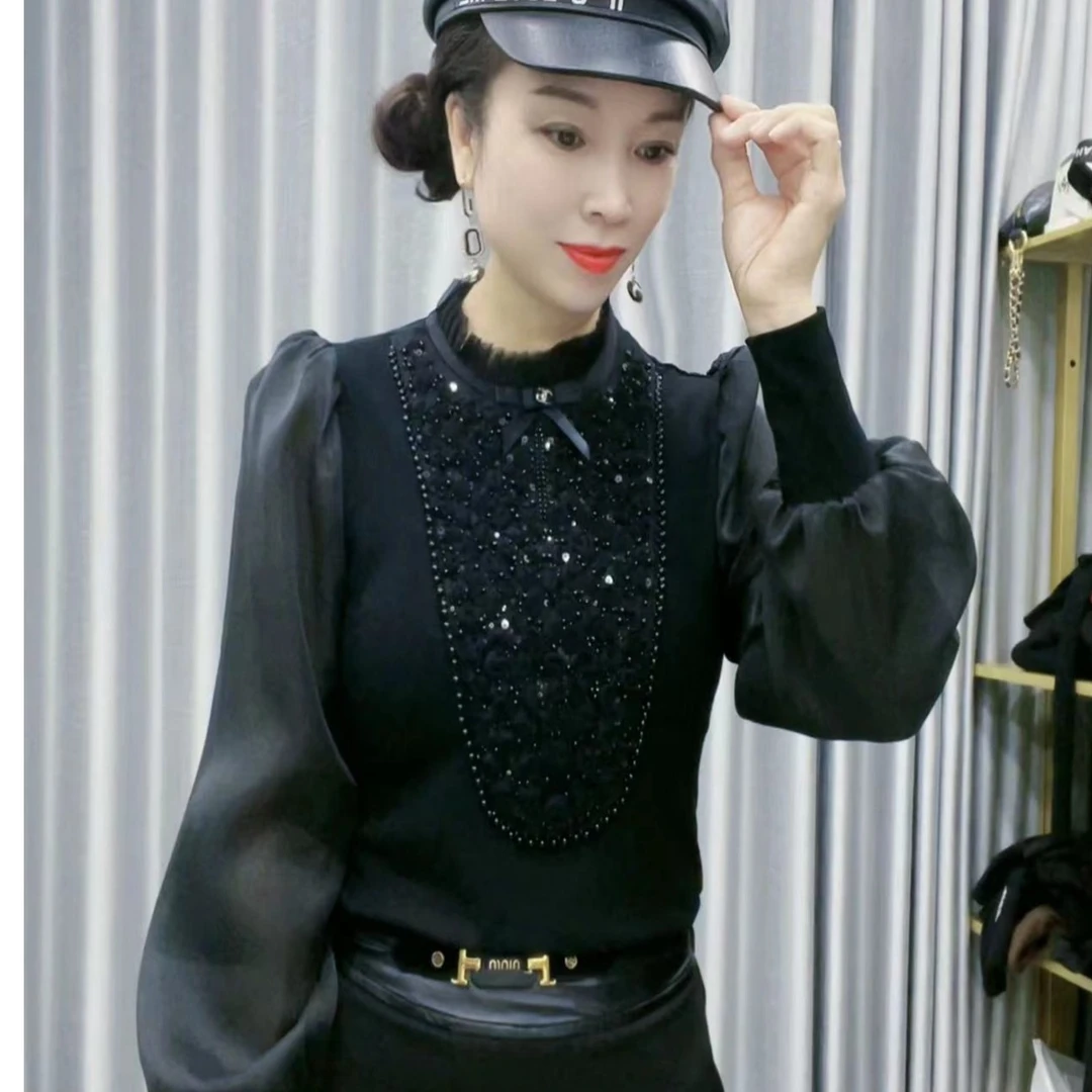 【懂你吴姐】316尚芳前订亮片袖子拼接上衣