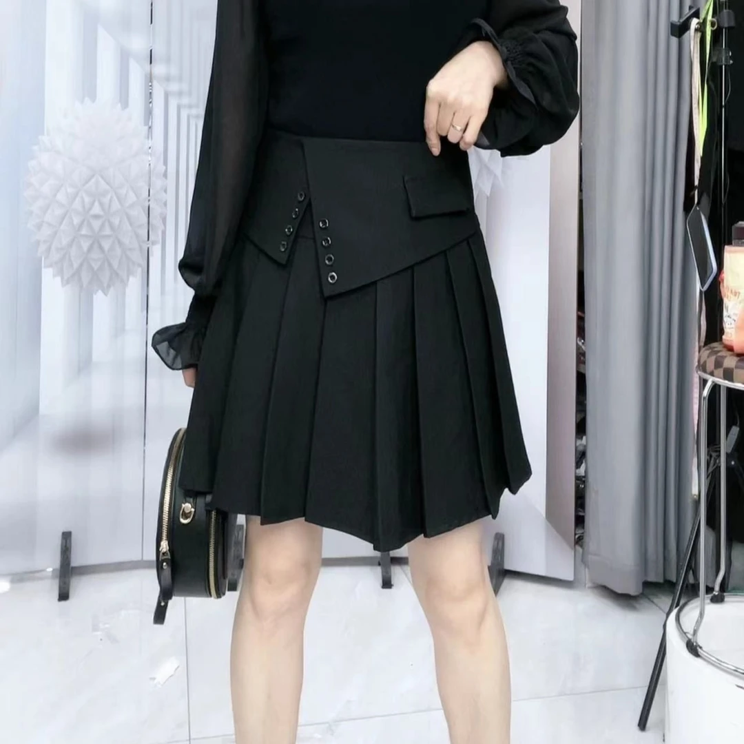 【懂你吴姐】2825彩芬前多粒扣百褶裙