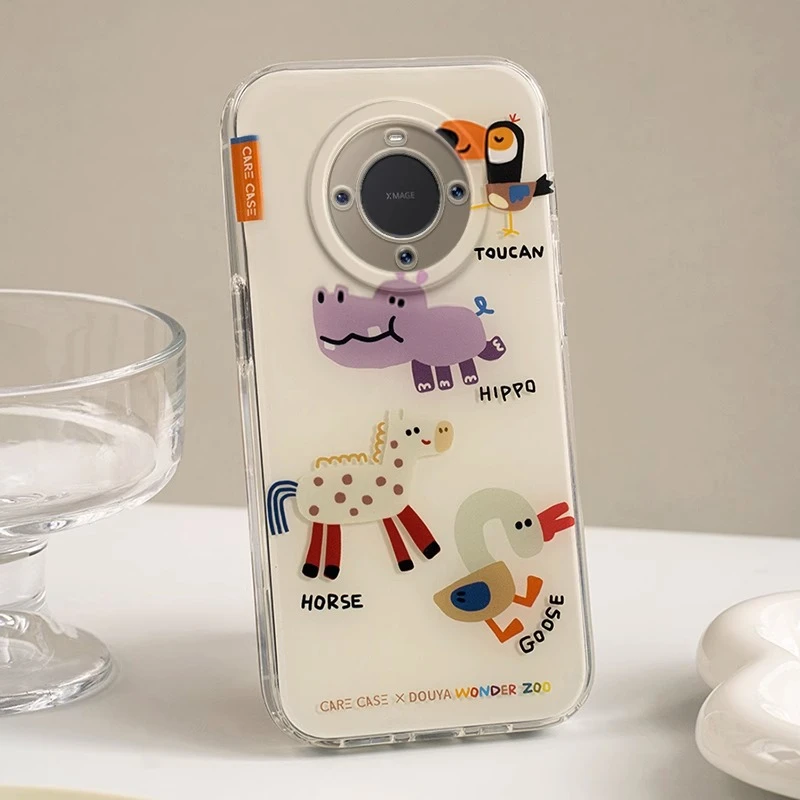 适用华为mate60pro手机壳全包mate60遥遥领先卡通扁平河马大鹅新
