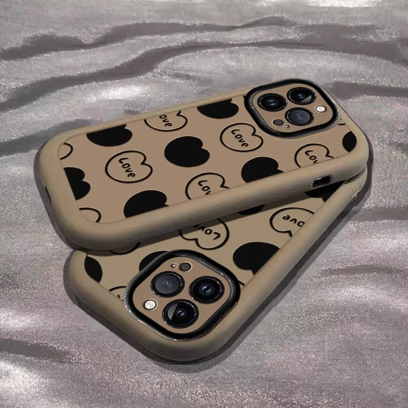 适用苹果15promax手机壳iPhone16全包13防摔新款简约时尚黑白爱心