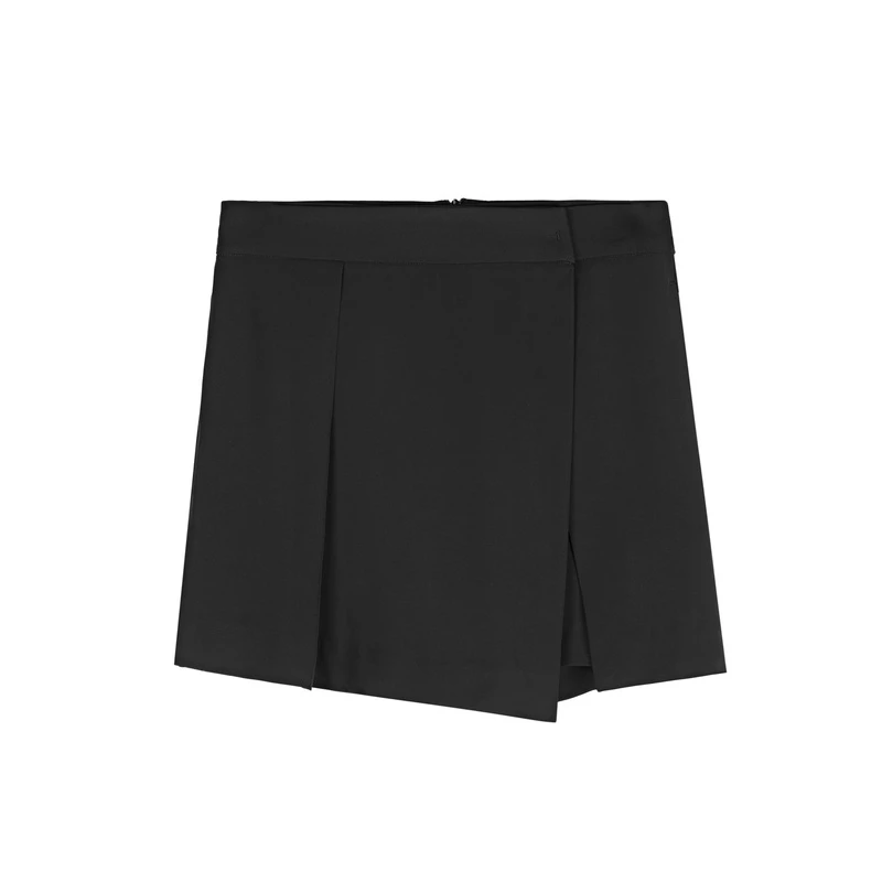 sdeer圣迪奥女装新款夏季休闲外穿拼接黑色垂坠A字短裤S21280908