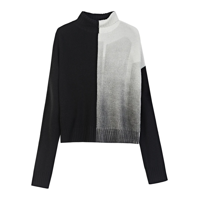 S·DEER圣迪奥女装时尚休闲百搭撞色拼接高领罗纹毛衣S20483519