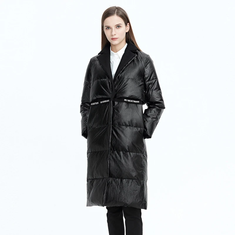 S·DEER圣迪奥气质时尚冬季保暖翻领拼接字母长款羽绒服S20482454