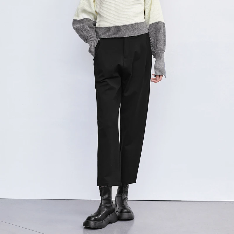 sdeer圣迪奥女装时尚休闲百搭松紧拼接压褶插袋哈伦裤S223Z0860
