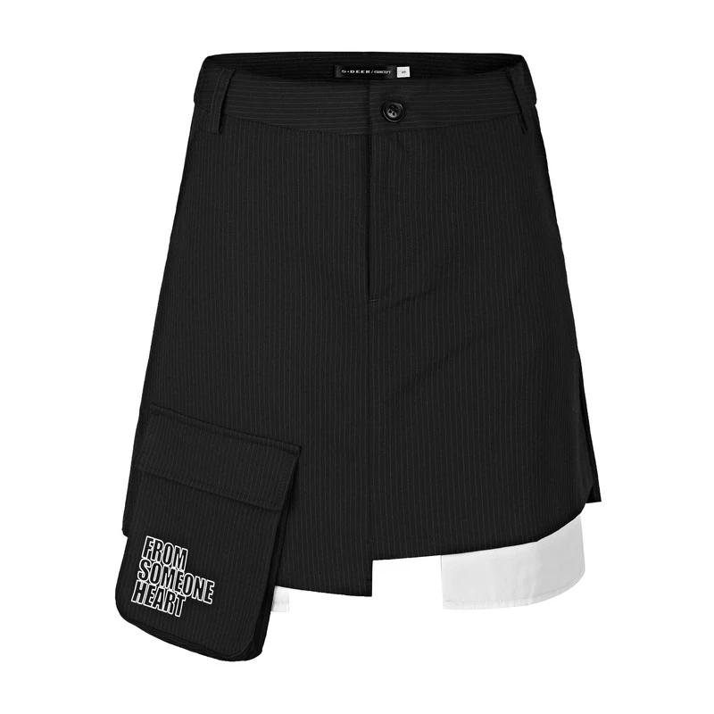 S·DEER圣迪奥女装时尚休闲个性条纹字母印花不规则短裙S21181306