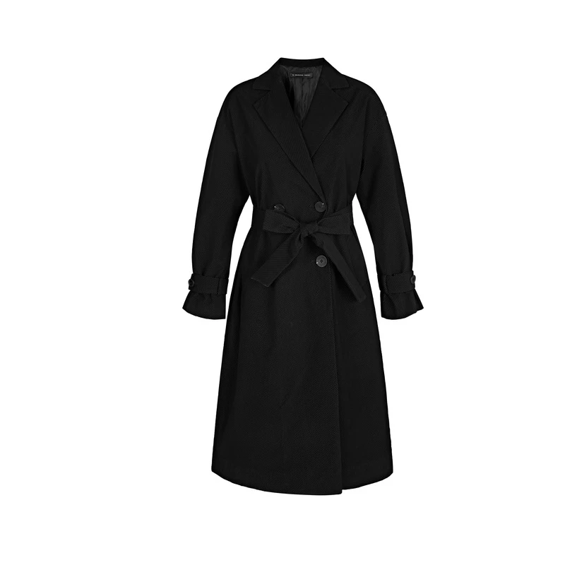 S·DEER圣迪奥女装春秋简约休闲收腰暗条纹灯芯绒大衣S21381810