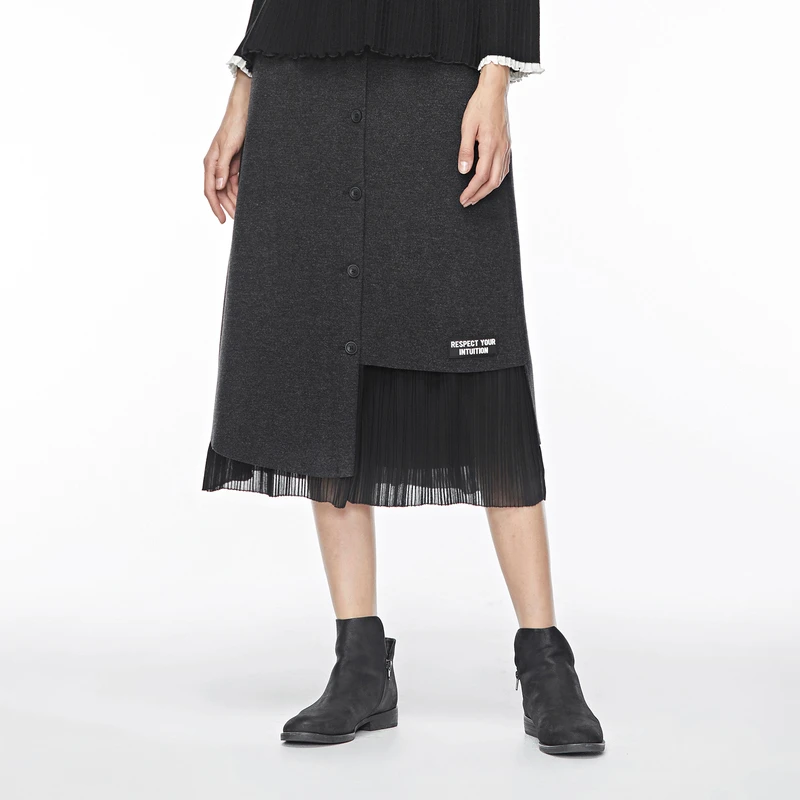 S·DEER圣迪奥女秋冬季百搭时尚优雅黑色休闲显瘦半身裙S19481114