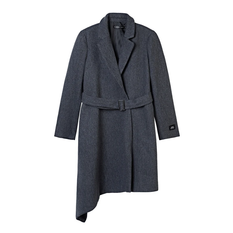 圣迪奥字母贴布暗条纹斜摆收腰女装圣迪奥女士长款风衣S19481761