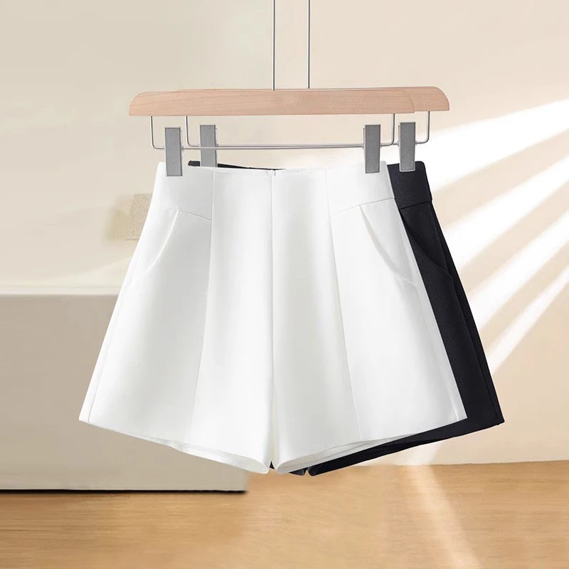高腰a字休闲短裤白色女秋季薄款新款宽松显瘦小个子百搭a字版短裤