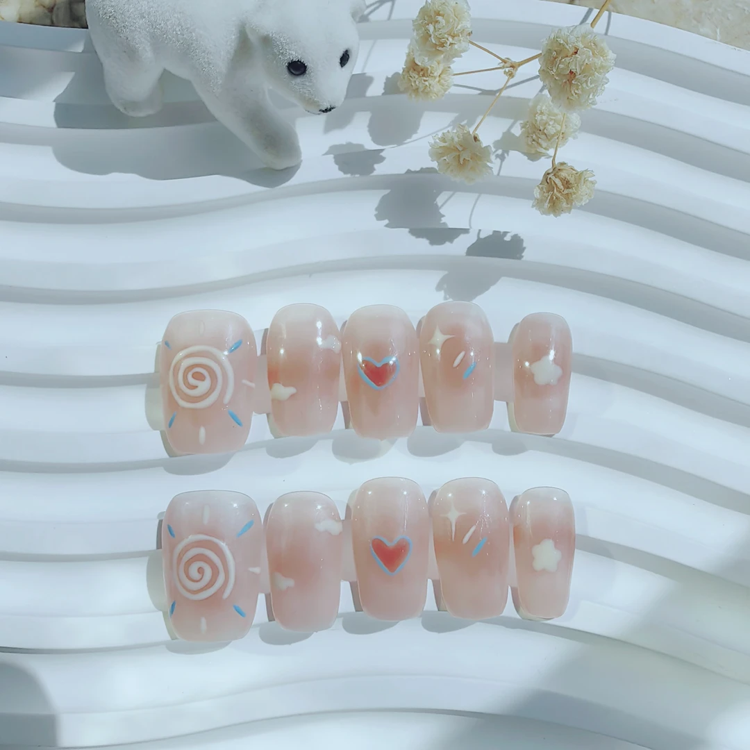 纯手工穿戴甲可爱青春款中方甲型假指甲贴片10片学生宝妈上班通勤