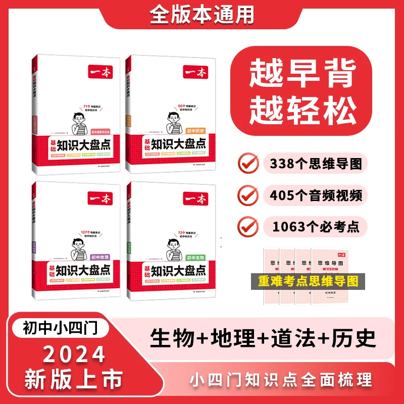 一本【小四门大盘点】初中2024政史地生基础知识导图速记 全国通用