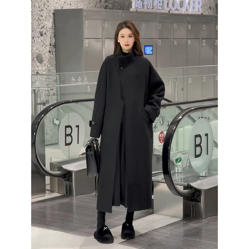 【N802】秋冬季气质毛呢大衣中长款立领宽松加厚过膝韩版呢子外套