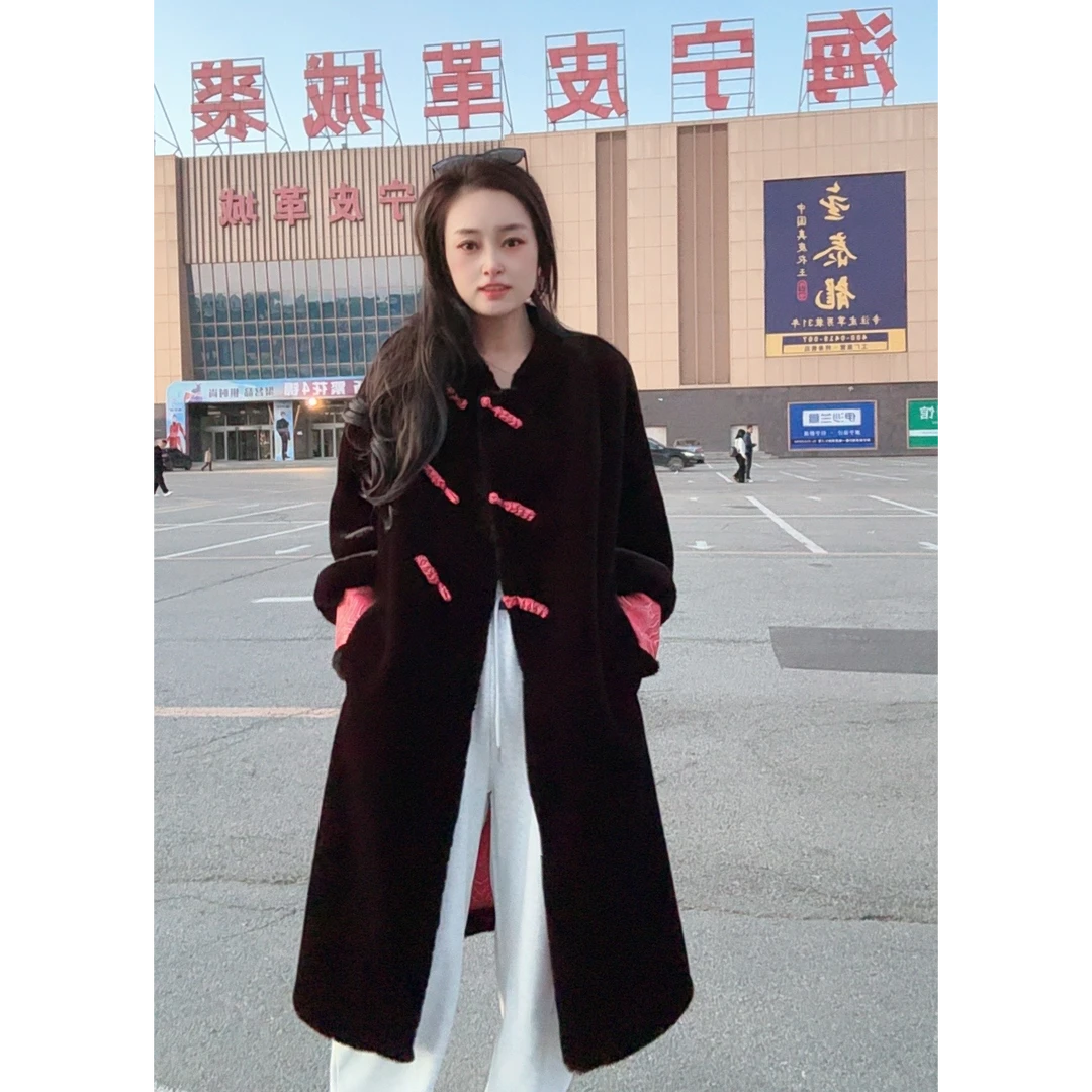 2024新中式女士毛毛外套中国红气质