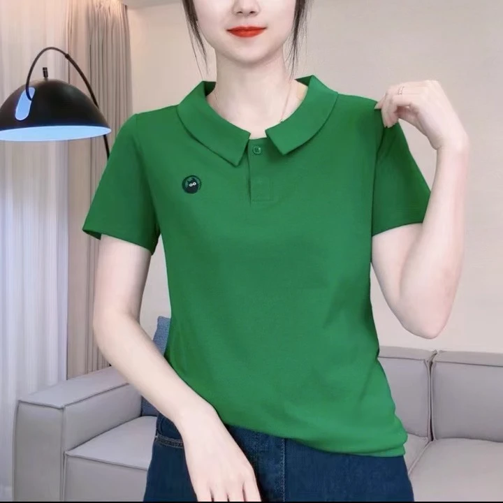 2024夏季新款时尚休闲翻领短袖T恤简约白带洋气显瘦polo衫