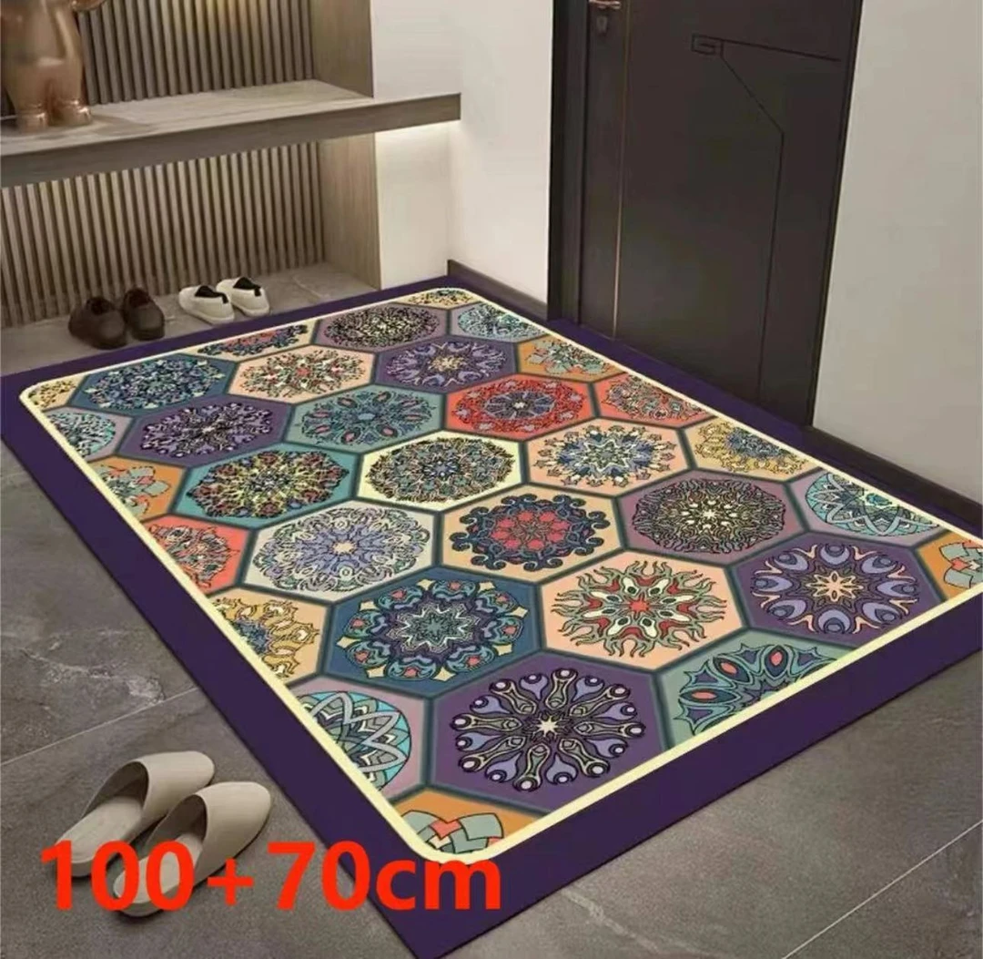 【100*70cm】大号家用入户水晶绒门玄关走廊地毯地垫复古美式 MY