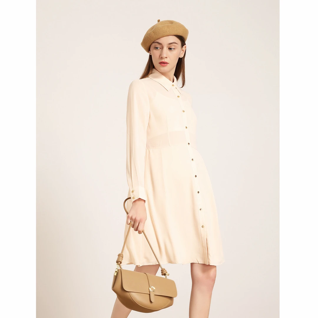 【轻薄款衬衫裙】JETEZO夏纯色气质减龄A字连衣裙BA1AB037E1