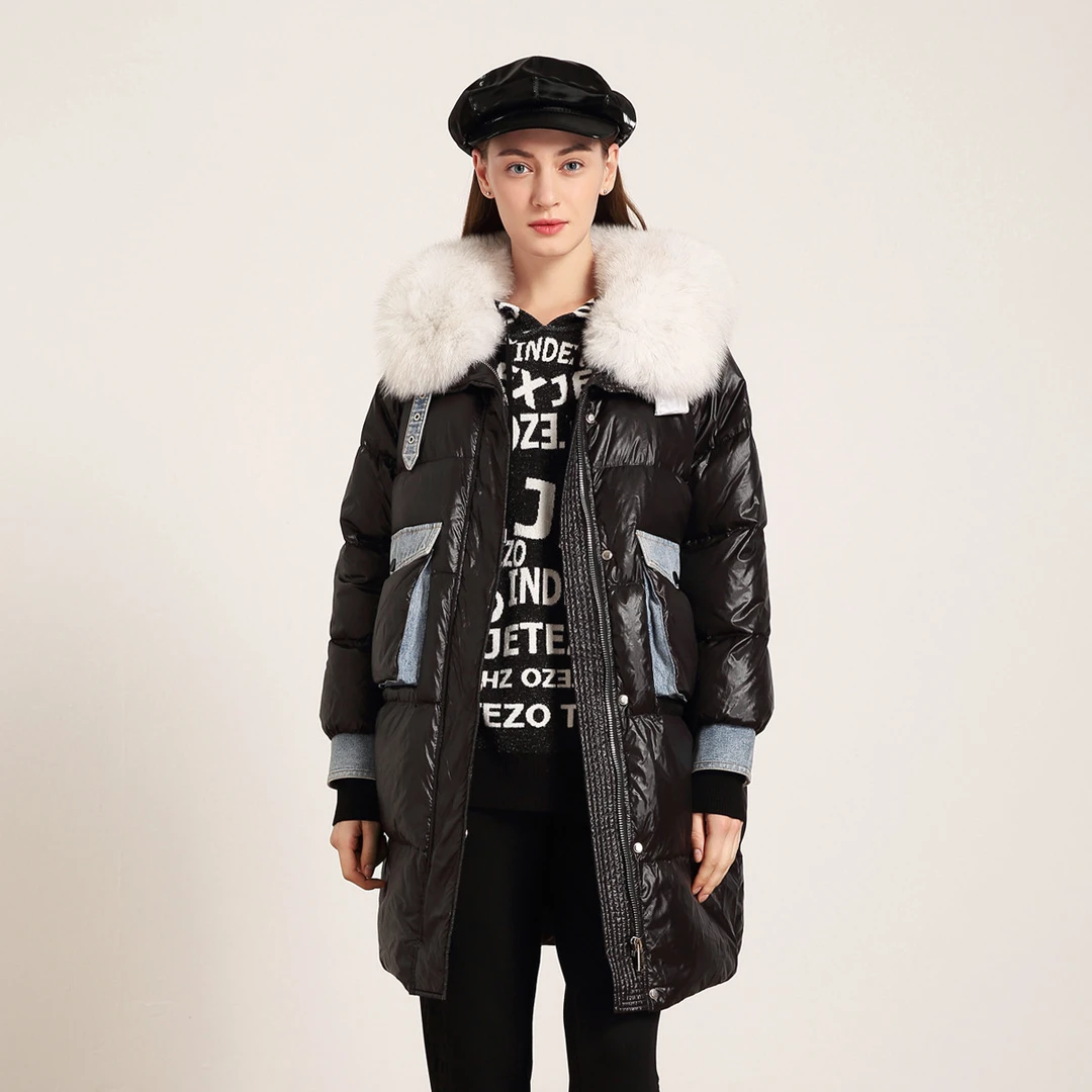 【狐狸毛大翻领中长羽绒服】JETEZO冬款保暖鹅绒外套BA1HC438D1