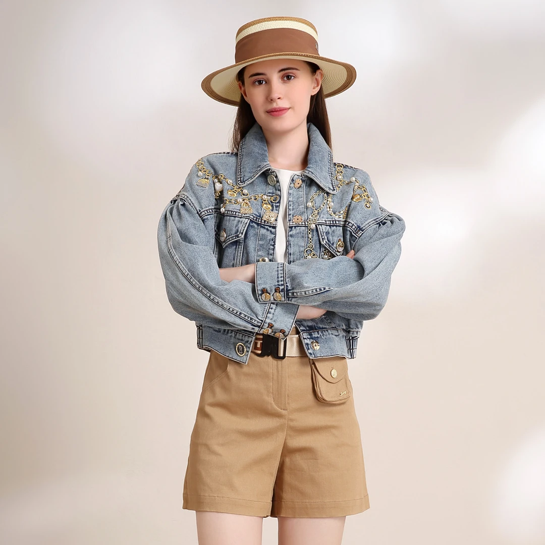 【重工珠钻刺绣牛仔衣】JETEZO春夏时尚短款外套女BB1EC305D1