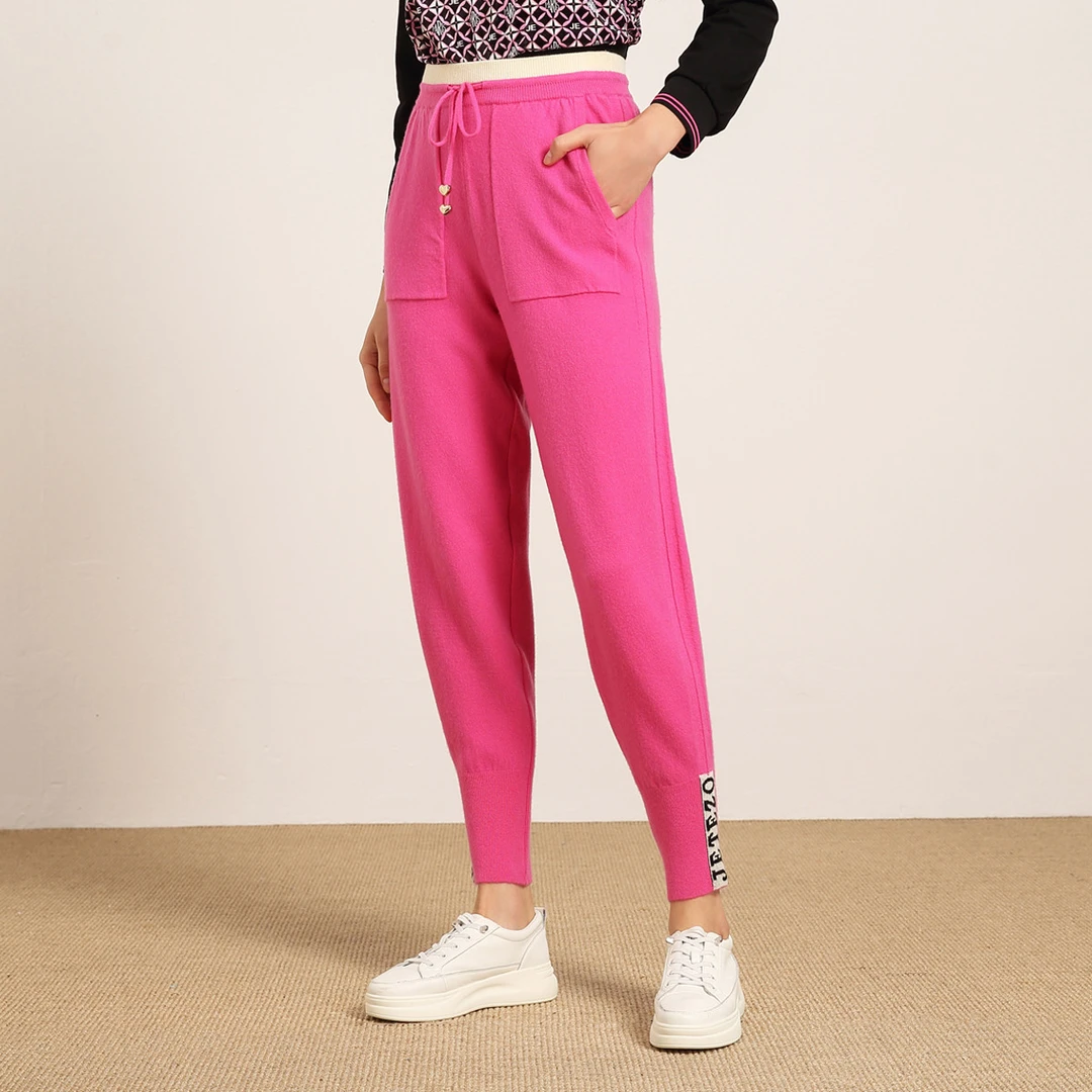 【绵羊毛针织卫裤】JETEZO秋松紧高腰弹力休闲裤BA1HC325B1