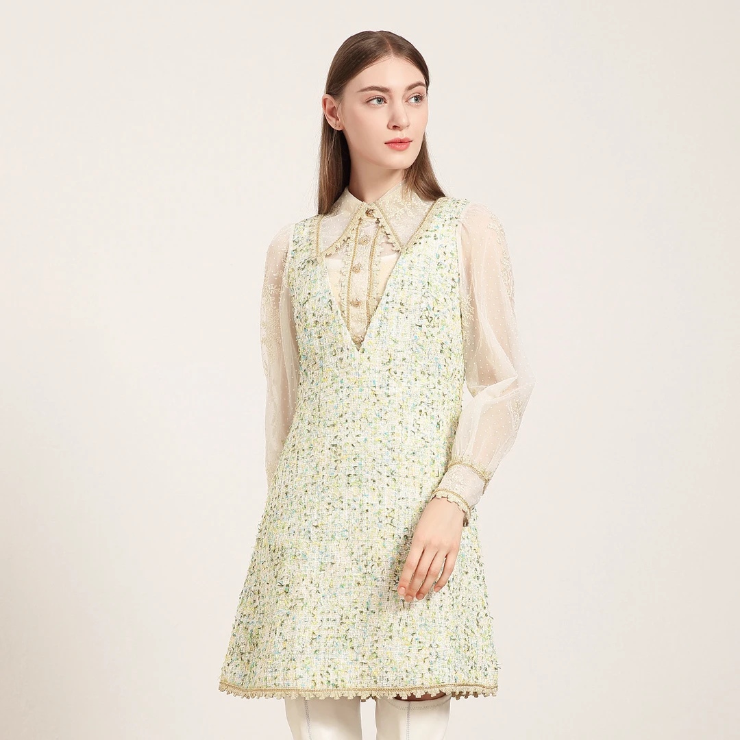 JETEZO/裘堤婼新款刺绣翻领长袖连衣裙BA1AD103E1